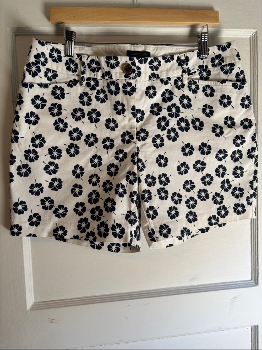 Lands' End White Shorts with Navy Floral Print